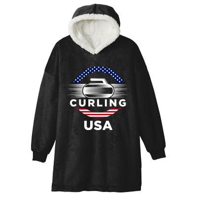 Curling Usa Support The Team Gift Usa Flag Curl Clean Cool Gift Hooded Wearable Blanket