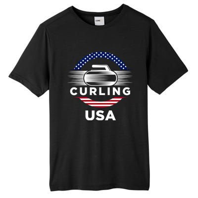 Curling Usa Support The Team Gift Usa Flag Curl Clean Cool Gift Tall Fusion ChromaSoft Performance T-Shirt