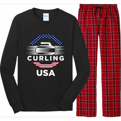 Curling Usa Support The Team Gift Usa Flag Curl Clean Cool Gift Long Sleeve Pajama Set