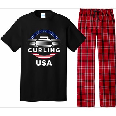 Curling Usa Support The Team Gift Usa Flag Curl Clean Cool Gift Pajama Set