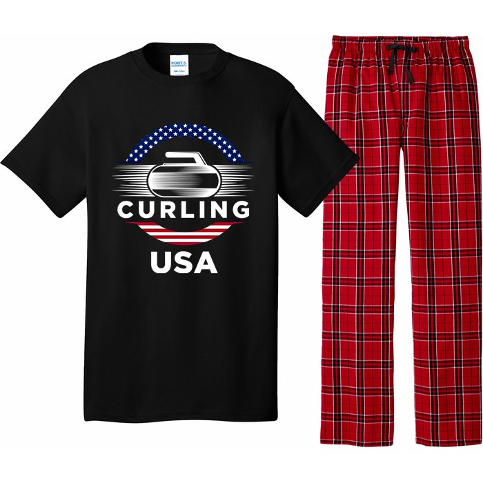 Curling Usa Support The Team Gift Usa Flag Curl Clean Cool Gift Pajama Set