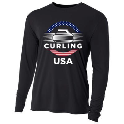 Curling Usa Support The Team Gift Usa Flag Curl Clean Cool Gift Cooling Performance Long Sleeve Crew