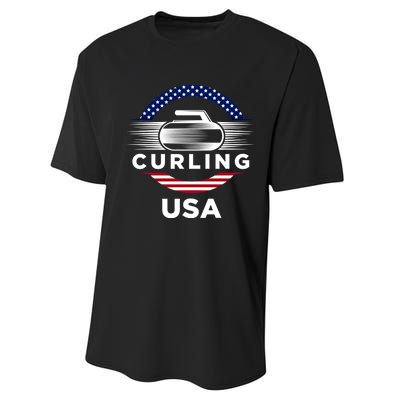 Curling Usa Support The Team Gift Usa Flag Curl Clean Cool Gift Performance Sprint T-Shirt