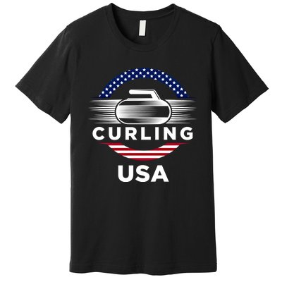 Curling Usa Support The Team Gift Usa Flag Curl Clean Cool Gift Premium T-Shirt