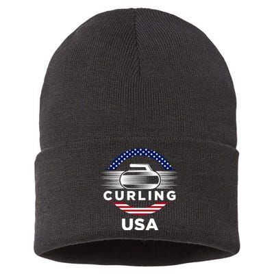 Curling Usa Support The Team Gift Usa Flag Curl Clean Cool Gift Sustainable Knit Beanie