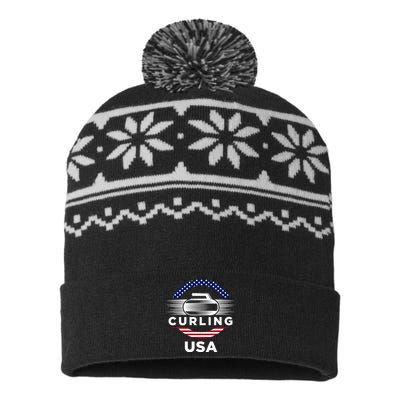 Curling Usa Support The Team Gift Usa Flag Curl Clean Cool Gift USA-Made Snowflake Beanie