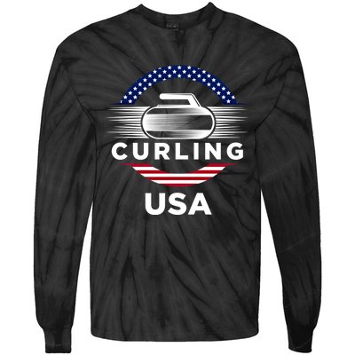 Curling Usa Support The Team Gift Usa Flag Curl Clean Cool Gift Tie-Dye Long Sleeve Shirt