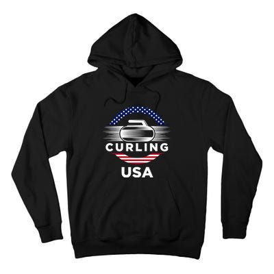 Curling Usa Support The Team Gift Usa Flag Curl Clean Cool Gift Tall Hoodie