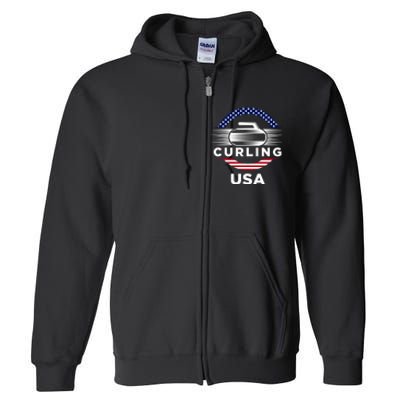 Curling Usa Support The Team Gift Usa Flag Curl Clean Cool Gift Full Zip Hoodie