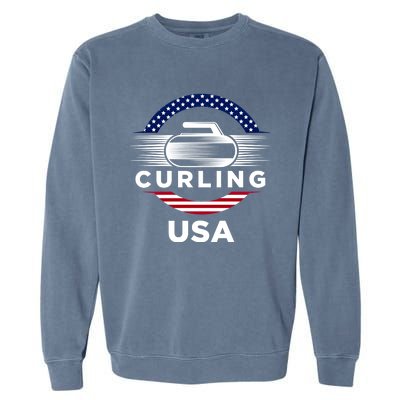 Curling Usa Support The Team Gift Usa Flag Curl Clean Cool Gift Garment-Dyed Sweatshirt