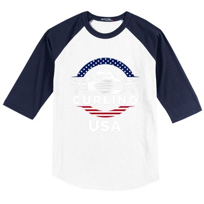 Curling Usa Support The Team Gift Usa Flag Curl Clean Cool Gift Baseball Sleeve Shirt