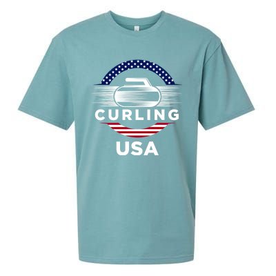 Curling Usa Support The Team Gift Usa Flag Curl Clean Cool Gift Sueded Cloud Jersey T-Shirt