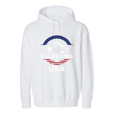 Curling Usa Support The Team Gift Usa Flag Curl Clean Cool Gift Garment-Dyed Fleece Hoodie