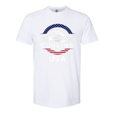 Curling Usa Support The Team Gift Usa Flag Curl Clean Cool Gift Softstyle CVC T-Shirt