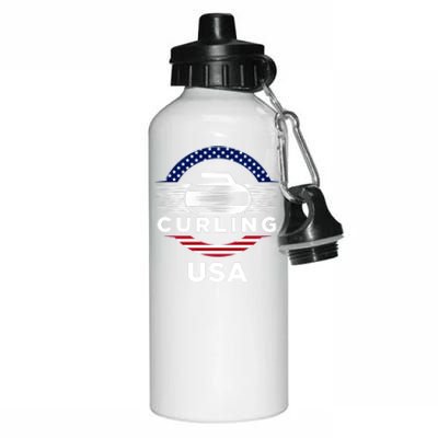 Curling Usa Support The Team Gift Usa Flag Curl Clean Cool Gift Aluminum Water Bottle