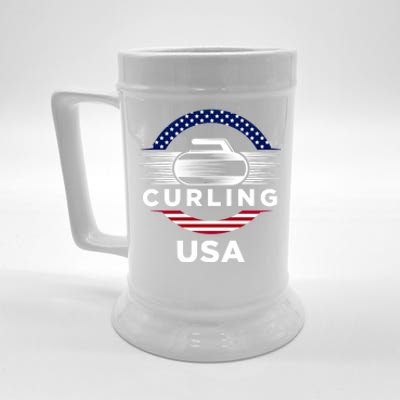 Curling Usa Support The Team Gift Usa Flag Curl Clean Cool Gift Beer Stein