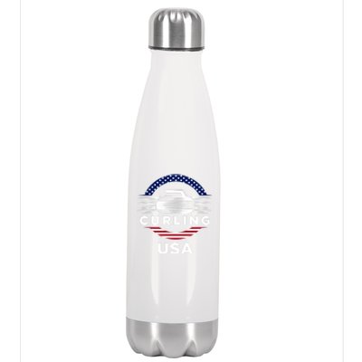 Curling Usa Support The Team Gift Usa Flag Curl Clean Cool Gift Stainless Steel Insulated Water Bottle