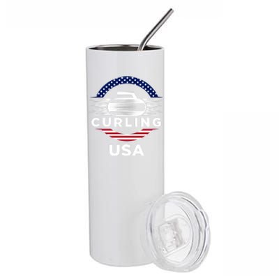 Curling Usa Support The Team Gift Usa Flag Curl Clean Cool Gift Stainless Steel Tumbler