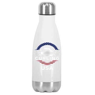 Curling Usa Support The Team Gift Usa Flag Curl Clean Cool Gift Stainless Steel Insulated Water Bottle