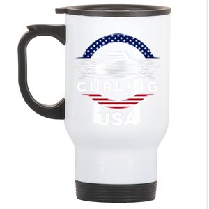 Curling Usa Support The Team Gift Usa Flag Curl Clean Cool Gift Stainless Steel Travel Mug