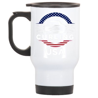 Curling Usa Support The Team Gift Usa Flag Curl Clean Cool Gift Stainless Steel Travel Mug