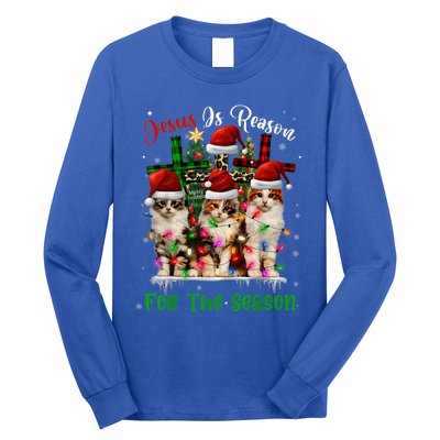 Christmas Ugly Sweater Cats Jesus Is Reason For The Season Great Gift Long Sleeve Shirt