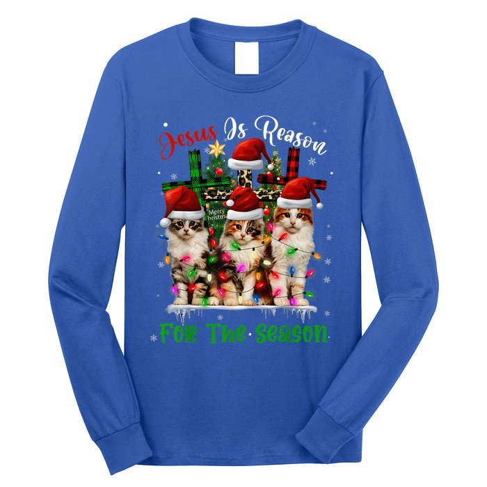 Christmas Ugly Sweater Cats Jesus Is Reason For The Season Great Gift Long Sleeve Shirt