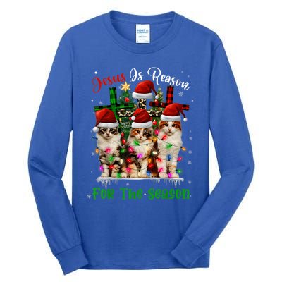 Christmas Ugly Sweater Cats Jesus Is Reason For The Season Great Gift Tall Long Sleeve T-Shirt