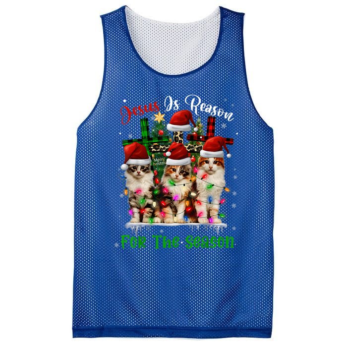 Christmas Ugly Sweater Cats Jesus Is Reason For The Season Great Gift Mesh Reversible Basketball Jersey Tank