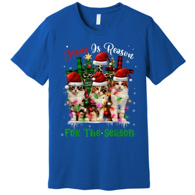 Christmas Ugly Sweater Cats Jesus Is Reason For The Season Great Gift Premium T-Shirt