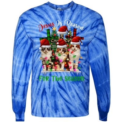 Christmas Ugly Sweater Cats Jesus Is Reason For The Season Great Gift Tie-Dye Long Sleeve Shirt