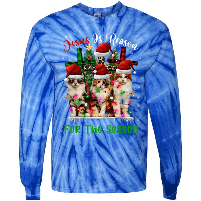 Christmas Ugly Sweater Cats Jesus Is Reason For The Season Great Gift Tie-Dye Long Sleeve Shirt