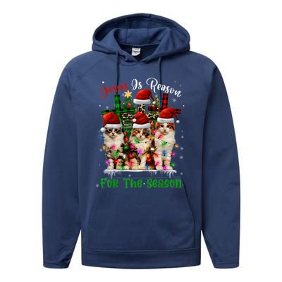 Christmas Ugly Sweater Cats Jesus Is Reason For The Season Great Gift Performance Fleece Hoodie