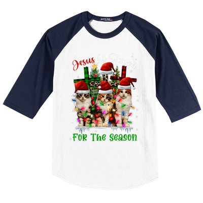 Christmas Ugly Sweater Cats Jesus Is Reason For The Season Great Gift Baseball Sleeve Shirt