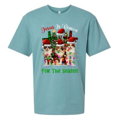 Christmas Ugly Sweater Cats Jesus Is Reason For The Season Great Gift Sueded Cloud Jersey T-Shirt