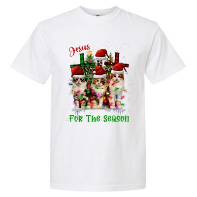 Christmas Ugly Sweater Cats Jesus Is Reason For The Season Great Gift Garment-Dyed Heavyweight T-Shirt