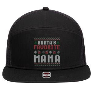 Christmas Ugly Sweater Funny Santa Claus Mama Cute Gift 7 Panel Mesh Trucker Snapback Hat