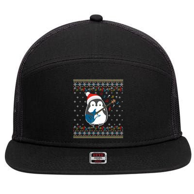 Christmas Ugly Sweater Xmas Family Matching Penguin Guitar Meaningful Gift 7 Panel Mesh Trucker Snapback Hat