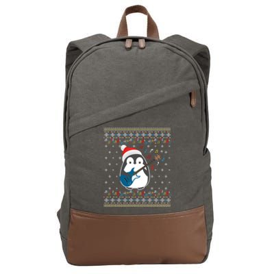 Christmas Ugly Sweater Xmas Family Matching Penguin Guitar Meaningful Gift Cotton Canvas Backpack