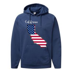 California United States Map Performance Fleece Hoodie