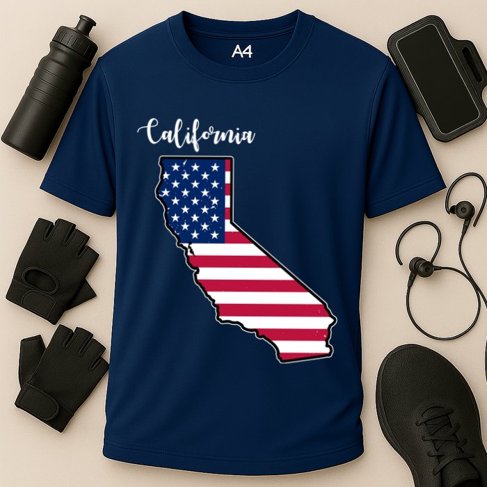 California United States Map Cooling Performance Crew T-Shirt