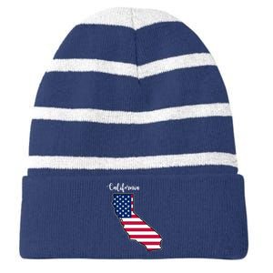 California United States Map Striped Beanie with Solid Band