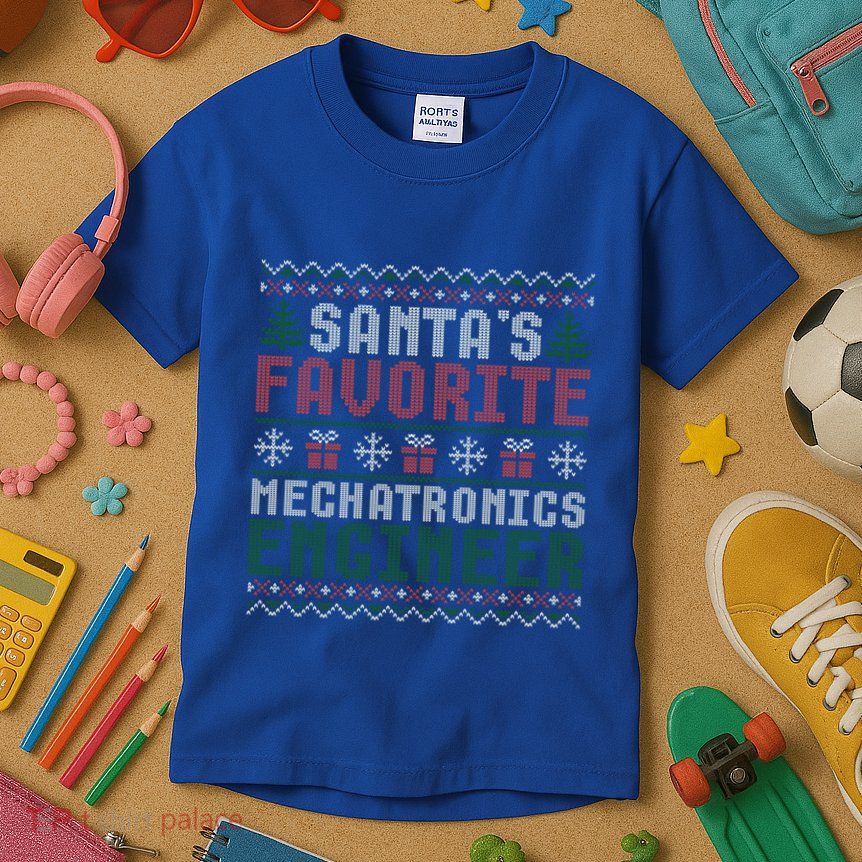 Christmas Ugly Sweater Santa Claus Mechatronics Engineer Gift Kids T-Shirt