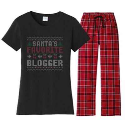 Christmas Ugly Sweater Funny Santa Claus Blogger  Women's Flannel Pajama Set