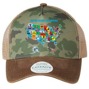 Colorful United States Of America Map Us Landmarks Icons Legacy Tie Dye Trucker Hat