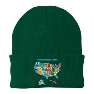 Colorful United States Of America Map Us Landmarks Icons Knit Cap Winter Beanie