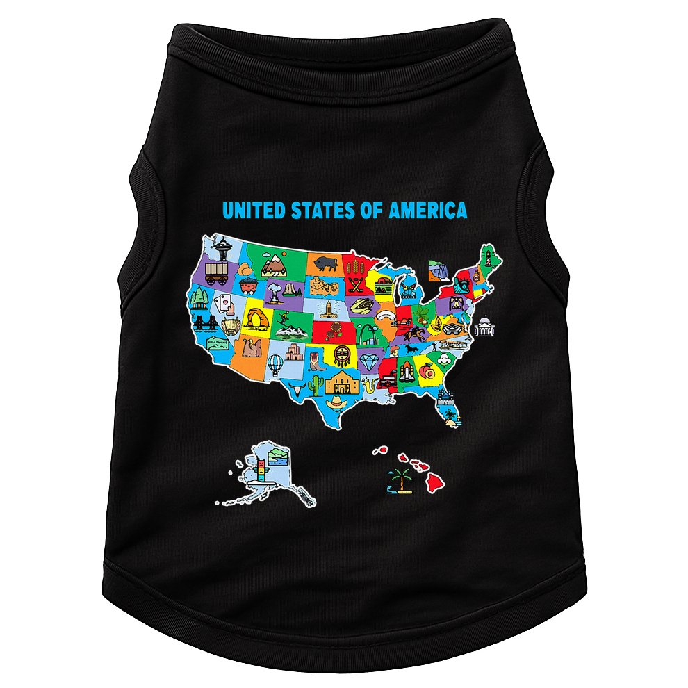 Colorful United States Of America Map Us Landmarks Icons Doggie Tank