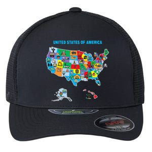 Colorful United States Of America Map Us Landmarks Icons Flexfit Unipanel Trucker Cap