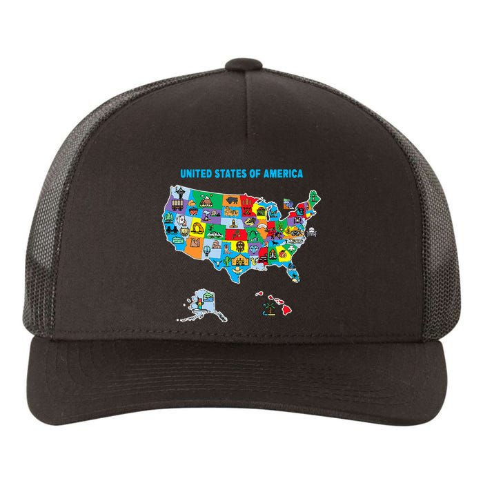 Colorful United States Of America Map Us Landmarks Icons Yupoong Adult 5-Panel Trucker Hat