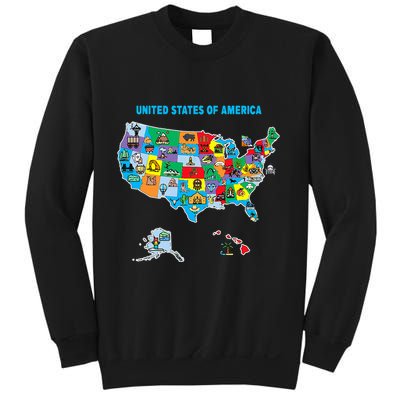 Colorful United States Of America Map Us Landmarks Icons Sweatshirt